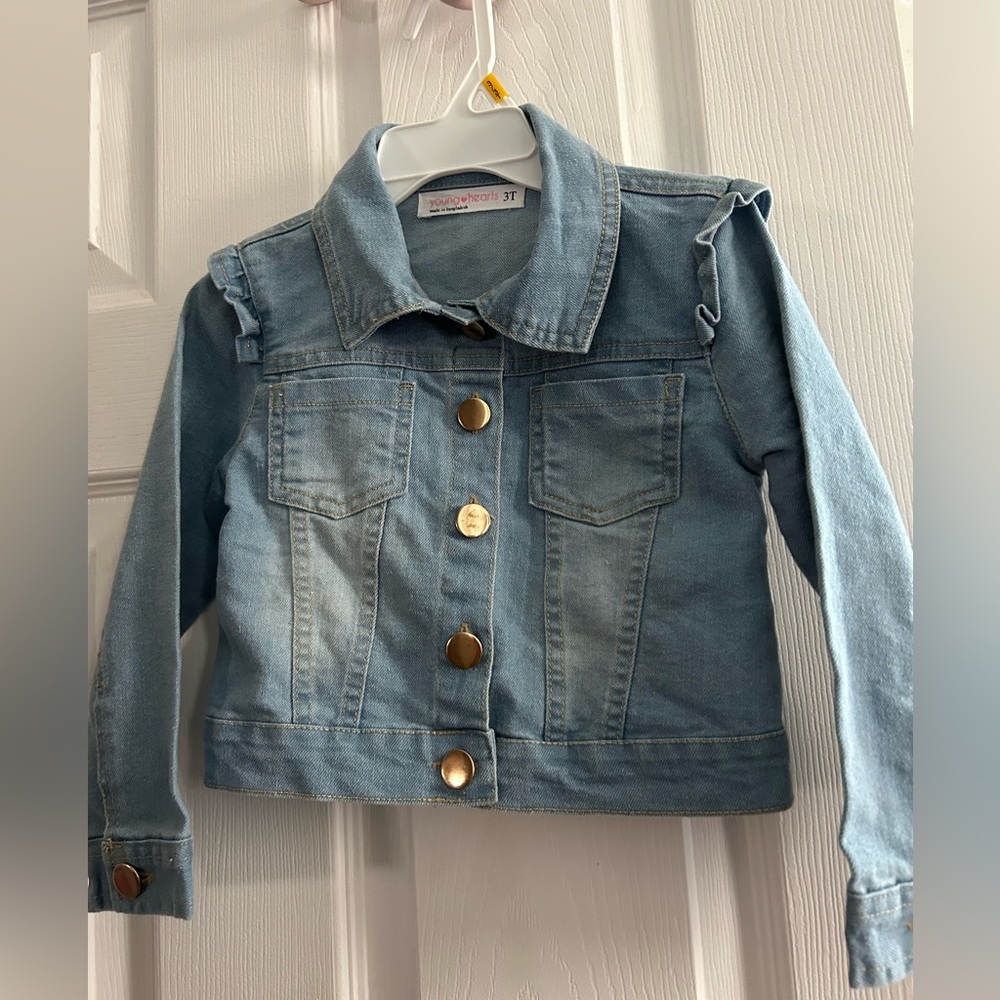 Toddler Denim Ruffle Shoulder Jacket
